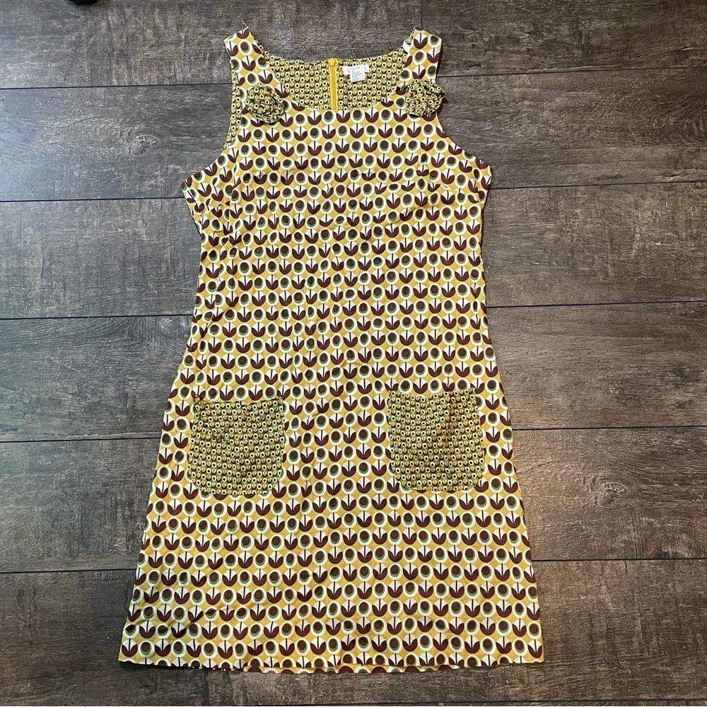 Vintage Yellow and Brown Geometric Mini Dress